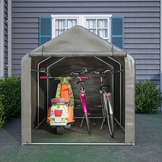 Garden Waterproof Anti-UV Bike Storage Tent Bicycle Motorcycle Shed Shelter Outdoor Backyard Steel Frame PE Cover Zipper Door Large Grey