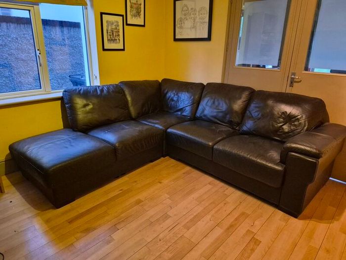 Brown leather corner couch