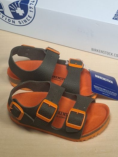 Birkenstock Milano Kids Sandals Desert Soil Green And Orange Size Uk 8.5 Eu 26 Brand New Boxed