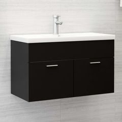 Sink Cabinet with Built-in Basin Black Chipboard