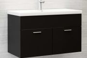 Sink Cabinet with Built-in Basin Black Chipboard