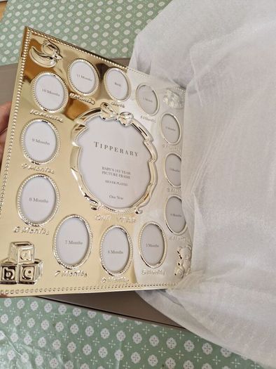 Tipperary Crystal Baby's First Year Silver Plated Frame 8 Inch x 10 Inch