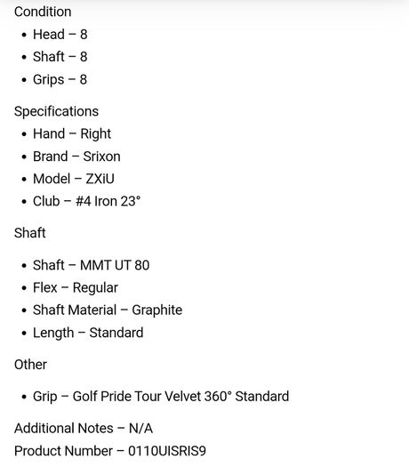 Srixon ZXiU Utility #4 Iron 23 Degree / MMT UT 80 Regular