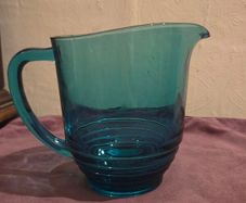 1950's Stepped Ring Base Teal Blue Glass Jug - Made in England