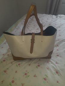 ladies large cream and tan leather tote shoulder bag