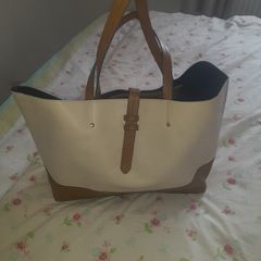 ladies large cream and tan leather tote shoulder bag