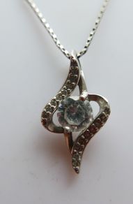 Vintage 925 Sterling Silver Ornate Clear Stone  Pendant & Necklace length 20" - 3g
