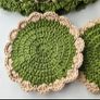 Handmade crochet dining set placemats coasters and basket green beige 9 pieces Image 6