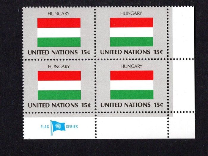 1980 United Nations New York Hungary National Flag (part of flag series) Block of 4 Mint Never Hinged (MNH)