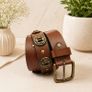 Unisex Genuine Leather Studded Belt Vintage Brown Leather Belt with Antique Brass Rivets & Buckle Image 8
