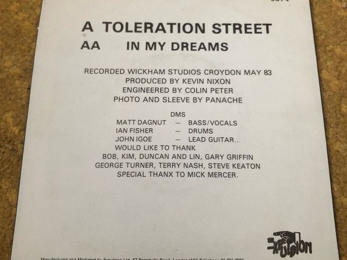 Dead Man's Shadow - Toleration Street (1983) 7"
