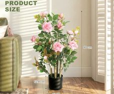 90cm Artificial Rose Tree, Decorative Fake Plant with 344 Silk Leaves 17 Flowers for Outdoor Indoor Decor, Pink