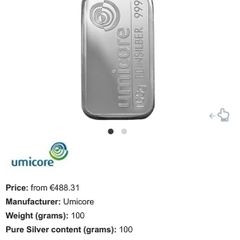Umicore 100g Silver bar