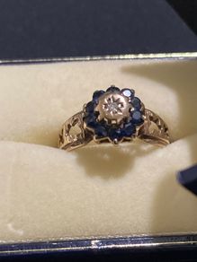 9ct gold sapphire and diamond ring.