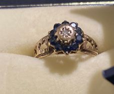 9ct gold sapphire and diamond ring.