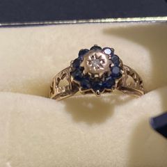 9ct gold sapphire and diamond ring.