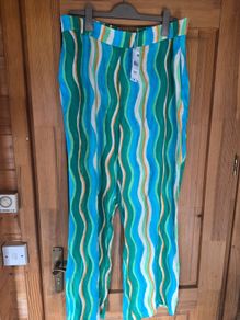 ladies wide leg wavy print trousers mango bnwt