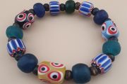 Vintage Venetian Style Chevron &amp; Mix Glass Beads Bracelet