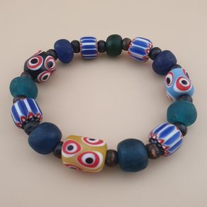 Vintage Venetian Style Chevron & Mix Glass Beads Bracelet