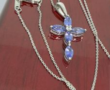 Tanzanite White Zircon Cross Pendant with Chain
