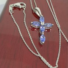Tanzanite White Zircon Cross Pendant with Chain