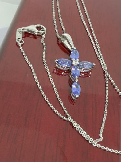 Tanzanite White Zircon Cross Pendant with Chain