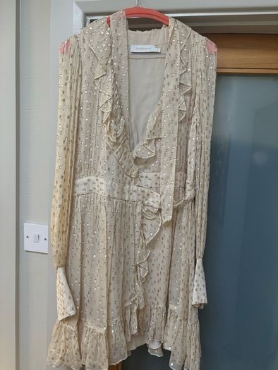 Zimmermann Ruffled metallic fil coupe silk-blend mini wrap dress