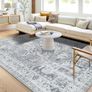 Washable Rugs Living Room Area Rugs Grey Vintage Boho Rug Large Non Slip Carpet Moroccan Rugs Short Pile Rug for Bedroom Dining Room Kitchen Soft Faux Wool Carpet 120x170cm Image 7