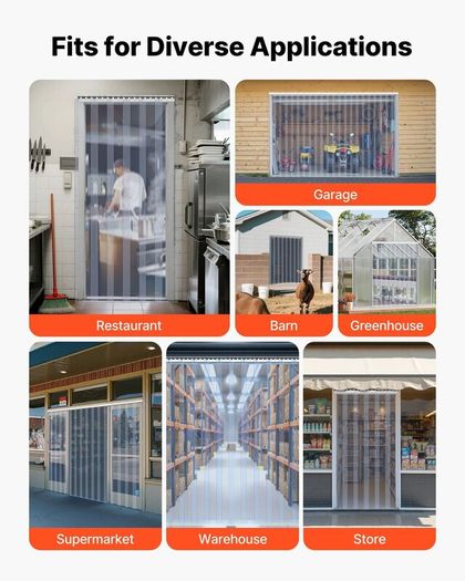 Clear PVC Strip Curtain 8 PCS Walk in Freezer Cooler Curtain Strips, Smooth Waterproof Plastic Door Strips for Warehouse, Freezer, Garage Doors