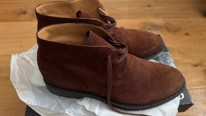 Brand New with Box Hand-made Italian Suede Leather Men Ankle Boots in Chocolate Brown Size 8