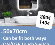 LED Bathroom Mirror 50x70cm Touch Switch Makeup Bright Light