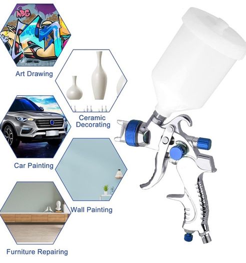 Spray Gun Paint Sprayer HVLP Gravity Feed Air Spray Gun Kit with 1.4MM 1.7MM 2.0MM Nozzle 600CC Cup Vehicle Car Fence Painting Tool Blue (FREE POSTAGE)
