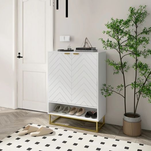 Shoe Storage Cabinet, Modern Shoe Cupboard with Open Shelf, Adjustable Shelf, 6 Vents, Shoe Rack for 12 Pairs of Shoes
