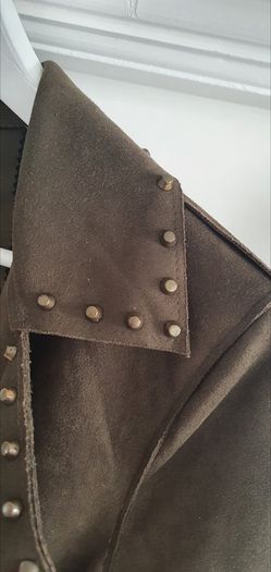 MADISON khaki midi length coat with stud detail open front with tie Sz L (12-16 UK) - Rrp 289 (New)