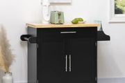 Kitchen trolley serving cart kitchen island, 1 spice rack, 1 towel rail, 109 cm x 40 cm x 89 cm, Black