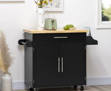Kitchen trolley serving cart kitchen island, 1 spice rack, 1 towel rail, 109 cm x 40 cm x 89 cm, Black