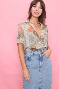 Vintage Zebra Patterned Short Sleeve Blouse