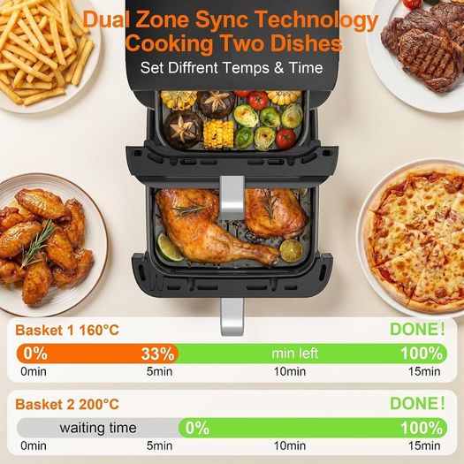 Double Stack Air Fryer, 12L, 2 Drawers With Viewing Window