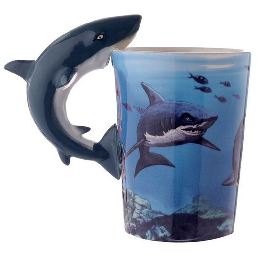 BRAND NEW Lisa Parker Shark Ceramic Shaped Handle Mug