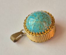 Vintage turquoise cabochon art glass