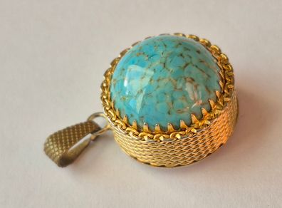 Vintage turquoise cabochon art glass
