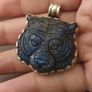 Labradorite Tiger Face Carved Stone Vintage Brass Pendant Image 9