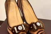 Brown Heels with Faux Fur Detail - Elegant Pointed Toe SIZE 5/38