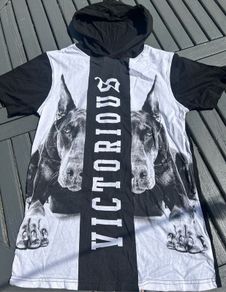 Black & White dog print hoody t-shirt - Size 158/Approx Age 12-13 yrs