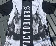 Black & White dog print hoody t-shirt - Size 158/Approx Age 12-13 yrs