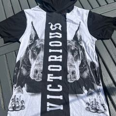 Black & White dog print hoody t-shirt - Size 158/Approx Age 12-13 yrs