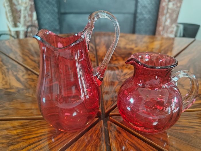 Antique Victorian Cranberry Glass jugs