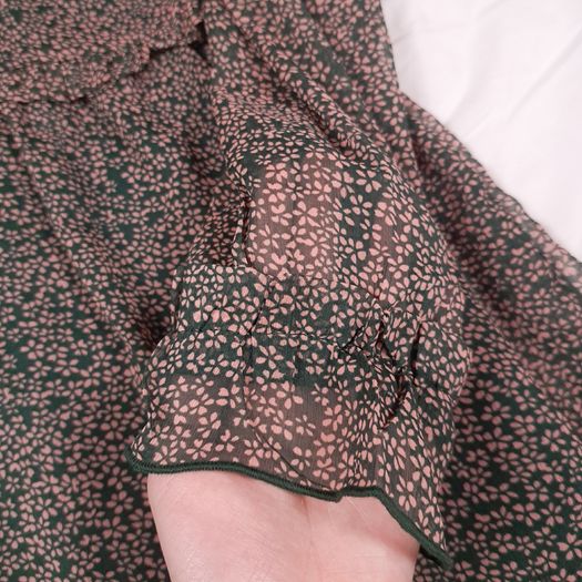 YAS Dark Green Pink Floral Tiered Frill Neck Midi Dress 14UK/42EU