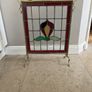 Vintage brass& leaded glass fire screen and brass accessories Image 7