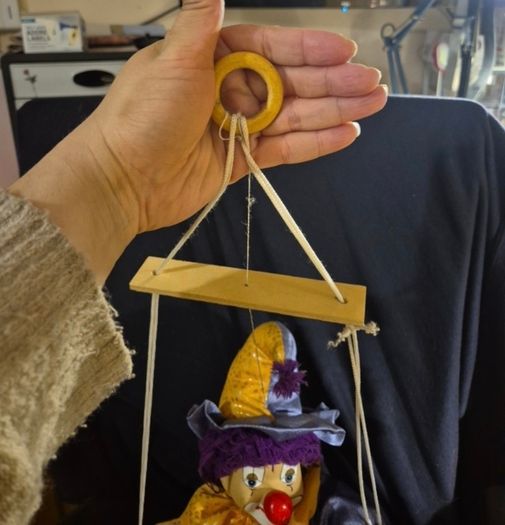 Rare Find: Vintage Porcelain Face Marionette Clown  on a Swing. Puppet